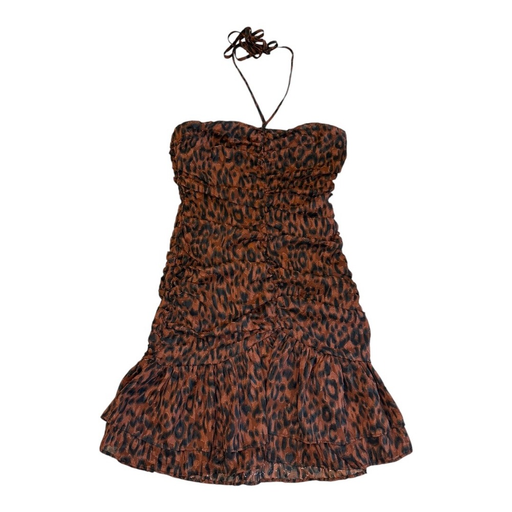 NEW Topshop Halter Mini Dress Leopard Print Ruched Bodycon Party Dress‎ Size 4